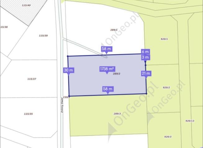Działka 1738m² Świebodzice - Zimny Dwór