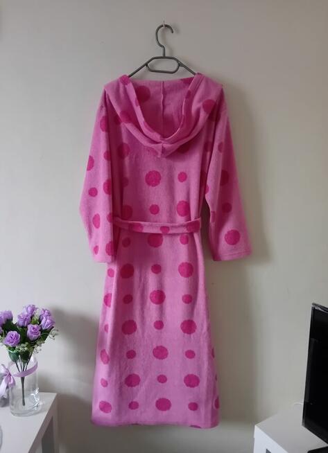 Długi ciepły polarowy szlafrok z kapturem