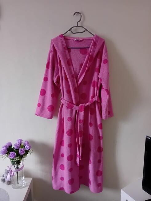 Długi ciepły polarowy szlafrok z kapturem