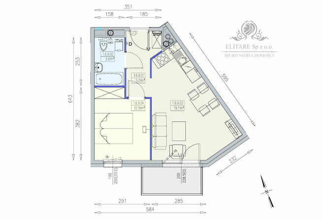 Piękne mieszkanie 2pok. o pow 38,20m2 z balkonem/ Partynice Braterska