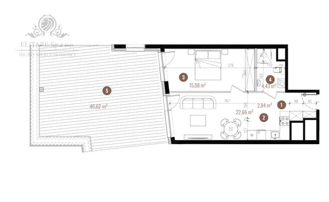 Apartament 45,01m2+ taras 46,62m2, 2 pok. w stanie deweloperskim/Stare Miasto