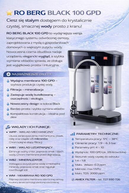 Filtr System odwróconej osmozy RO BERG BLACK 100GPD