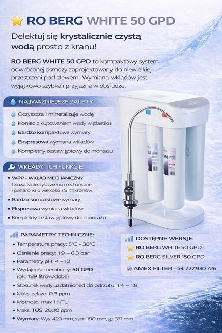 Filtr odwróconej osmozy BERG WHITE 50GPD z mineralizatorem