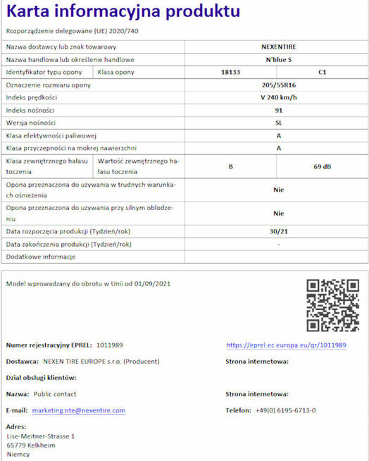 4 Opony letnie Nexen Nblue S 205/55R16 91 V Jak nowe