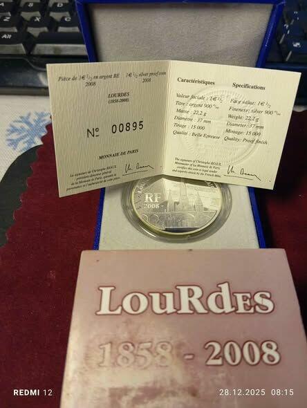 15 000 szt ! Francja: Lourdes 150e Anniversaire 1,5 Euro