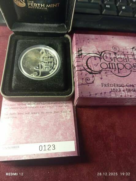 5000 szt !!! DOLLAR 2010 WIELCY KOMPOZYTORZY CHOPIN 1 oz Ag