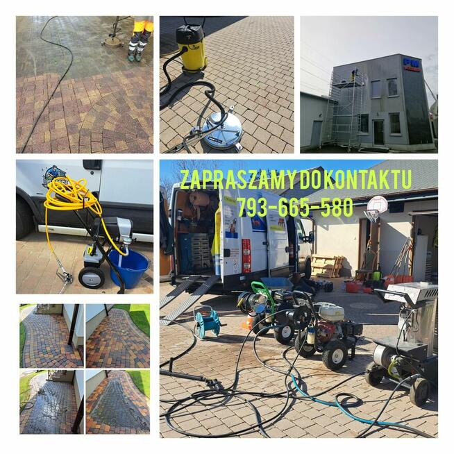 Mycie kostki brukowej elewacji dachów