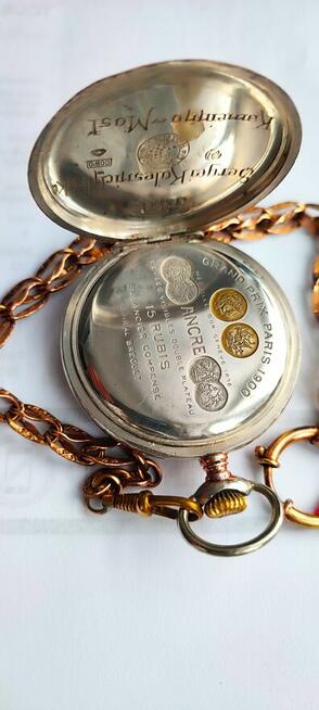 Zegarek kieszonkowy srebrny ZENITHz dewizką sprawny