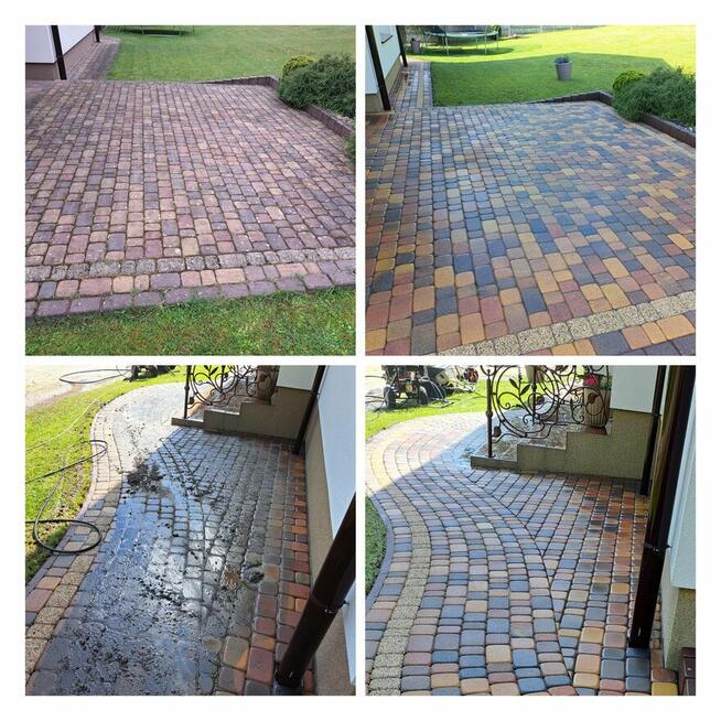 Mycie kostki brukowej elewacji dachów