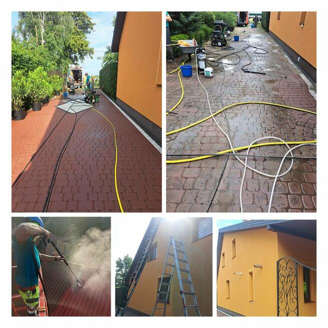 Mycie kostki brukowej elewacji dachów