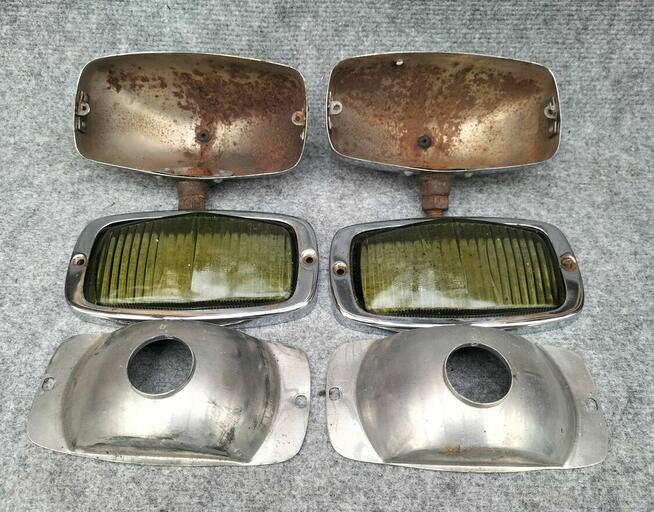 Stare zabytkowe żółte halogeny chrom J.Klein Kraków oldtimer