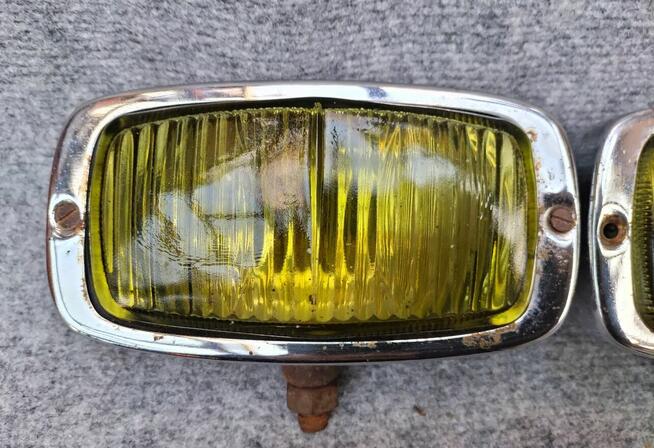 Stare zabytkowe żółte halogeny chrom J.Klein Kraków oldtimer