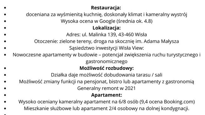 Nieruchomość komercyjna WIsła Malisnka