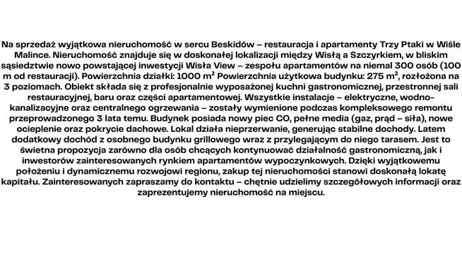 Nieruchomość komercyjna WIsła Malisnka