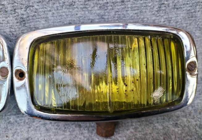 Stare zabytkowe żółte halogeny chrom J.Klein Kraków oldtimer