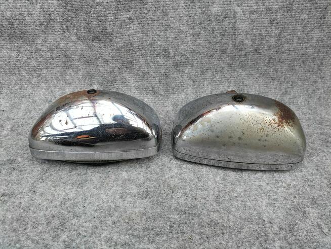 Stare zabytkowe żółte halogeny chrom J.Klein Kraków oldtimer