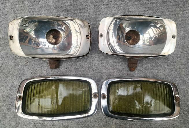 Stare zabytkowe żółte halogeny chrom J.Klein Kraków oldtimer