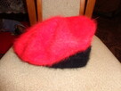 Czerwony beret z angory z paskiem nowy - 4
