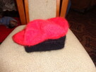Czerwony beret z angory z paskiem nowy - 5