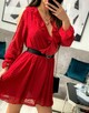 Lulu czerwona sukienka kopertowa z falbankami smlfashion - 4