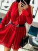 Lulu czerwona sukienka kopertowa z falbankami smlfashion - 3