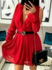 Lulu czerwona sukienka kopertowa z falbankami smlfashion - 6