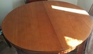 Stół drewniany fornirowany okrągły rozkładany, antyk PRL. - 3