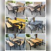 Stół metalowy/drewniany ocynk loft 2 ławki 2 fotele ANTRACYT - 3