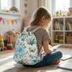Bawełniany Worek do Przedszkola – Niebieskie Kwiaty z Motylem - 4