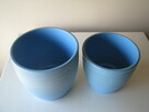 Piękne karbowane ceramiczne niebieskie doniczki – osłonki - 2
