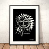 czarny plakat ze słońcem, biało czarna grafika księżyc i sło - 4