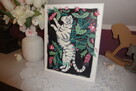 Obraz olejny biały tygrys / dziki kot tygrysek i kwiaty - 3