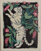 Obraz olejny biały tygrys / dziki kot tygrysek i kwiaty - 1