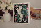 Obraz olejny biały tygrys / dziki kot tygrysek i kwiaty - 2