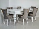 Stół drewniany na nogach toczonych + krzesła tapicerowane - 2
