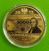 Moneta z Banknotem PRL 100 200 , 5000 , 1000 Miedź PLATYNOWA - 5