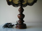 Stara lampa stołowa stojąca abażur skóra naturalna frędzle - 5