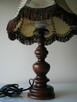 Stara lampa stołowa stojąca abażur skóra naturalna frędzle - 4