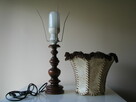 Stara lampa stołowa stojąca abażur skóra naturalna frędzle - 8
