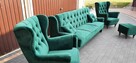 Komplet sofa fotele uszak podnóżek but zieleń chesterfield - 2