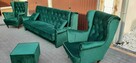 Komplet sofa fotele uszak podnóżek but zieleń chesterfield - 1