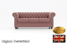 Chesterfield sofa 3 os z materialu Pitch roz - 1