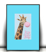 śmieszny plakat niebieski, żyrafa obrazek do domu - 1