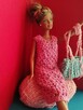 Sukienka i torba ubranko dla lalki Barbie włóczka różowa - 3