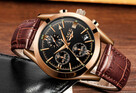 Klasyczny zegarek męski Lige złoty chronograf datownik 40mm - 3