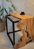Designerski Stolik Kawowy z Metalu z Blatem z Litego Drewna - 6
