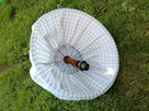 Lampa wisząca PRL retro z materiałowym kloszem niebieska kra - 6