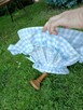 Lampa wisząca PRL retro z materiałowym kloszem niebieska kra - 10