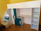 Łóżko dziecięce piętrowe z biurkiem i szafą - 1
