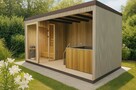 Sauna ogrodowa premium z wiatą - 500x245x230cm -wizualizacja - 2